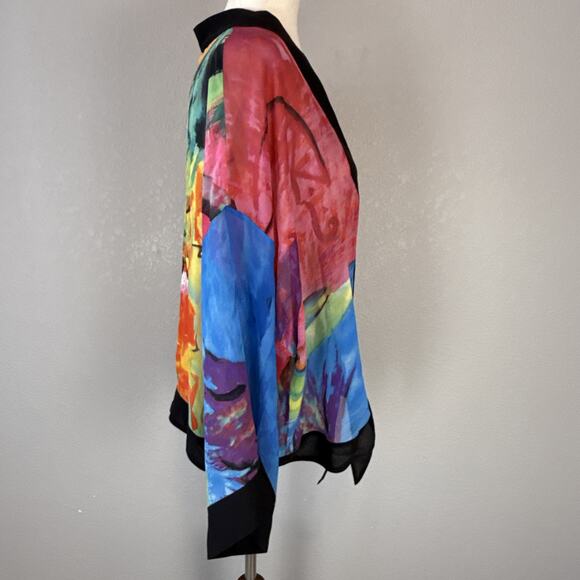Chico's Womens Lightweight Silk Chiffon Short Kimono Jacket Size 2 L Watercolor - Picture 6 of 8